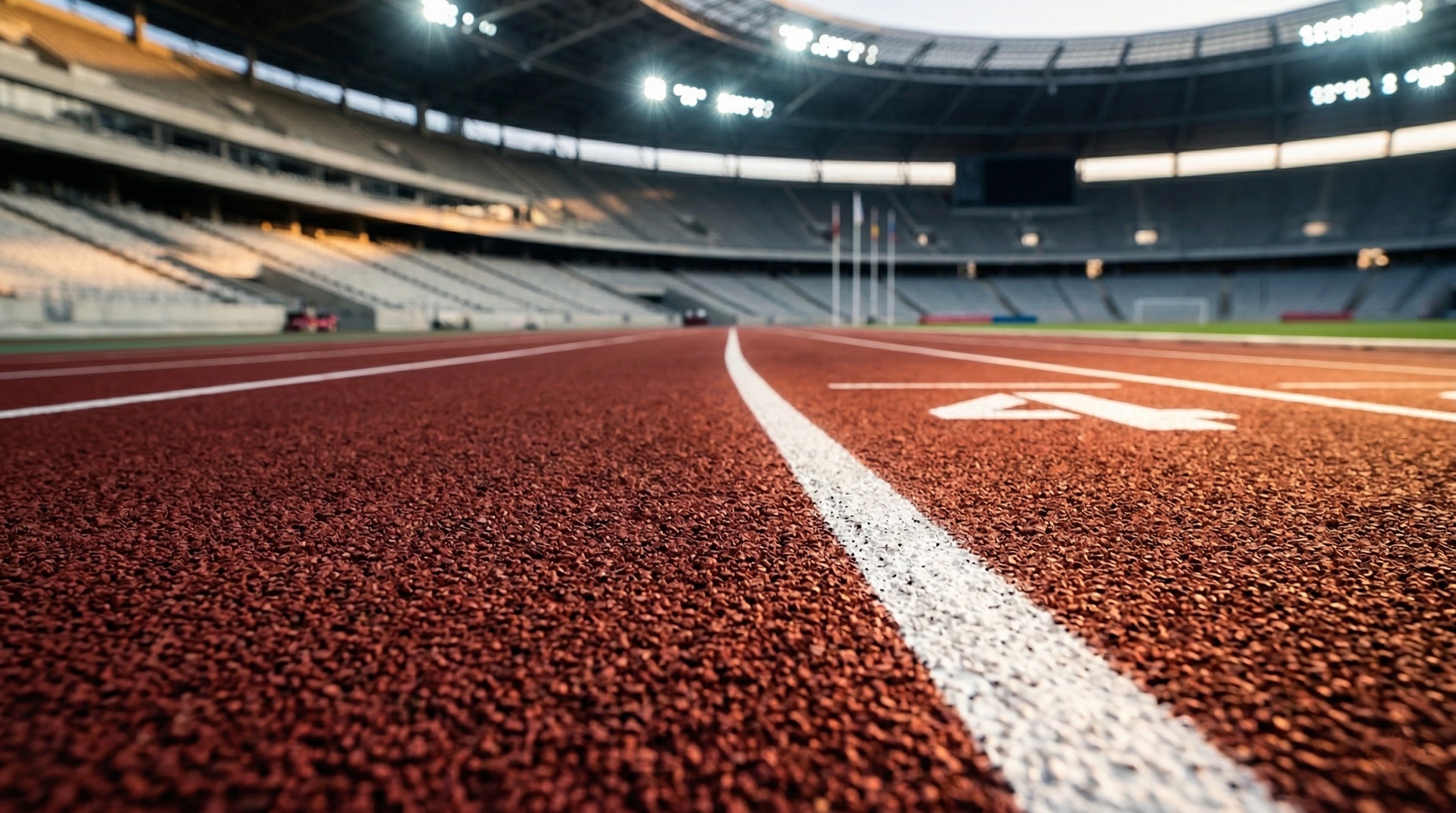 Professional athletics track with recycled rubber surface