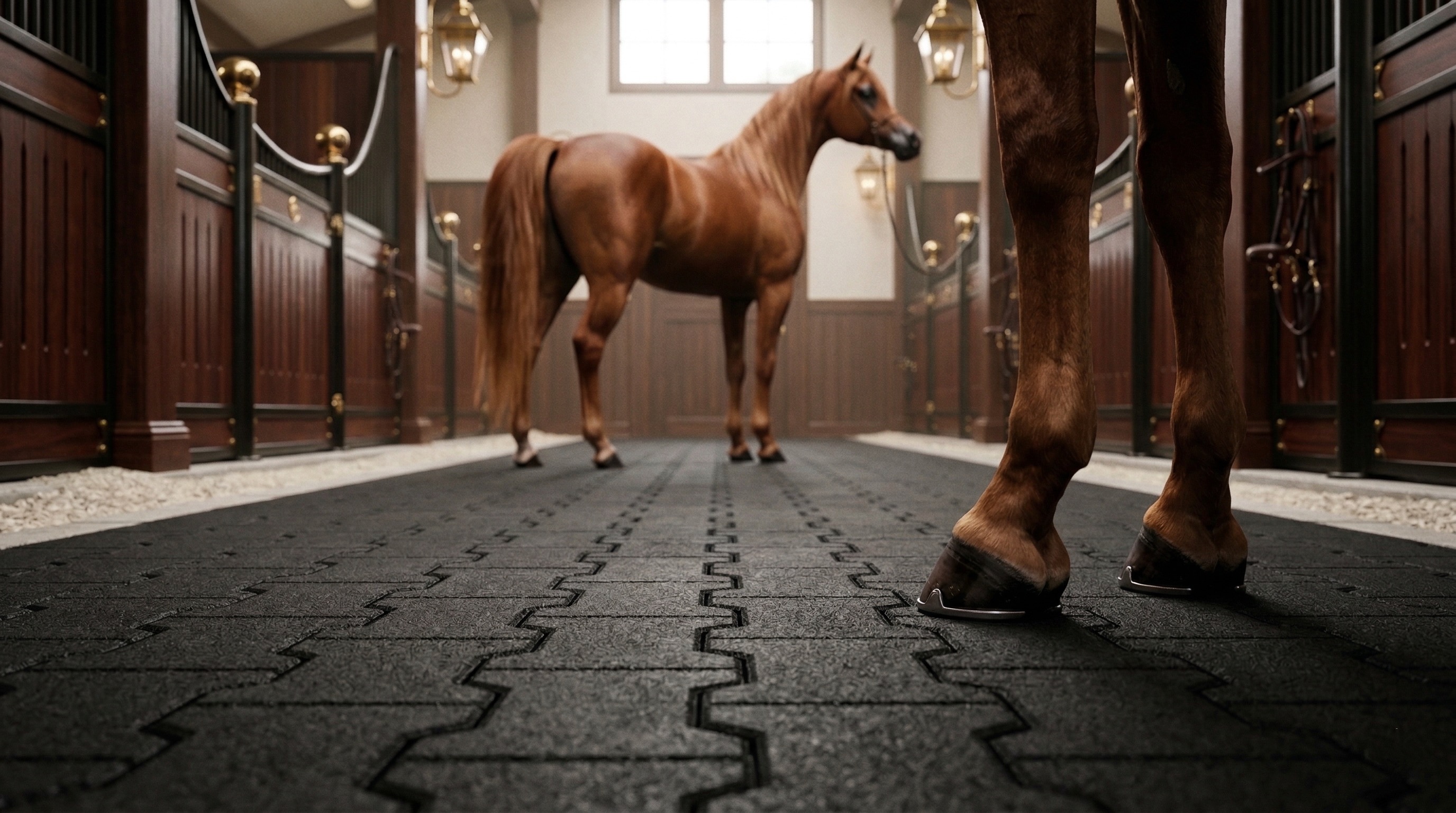 Interlocking rubber pavers installed in luxury equestrian stable