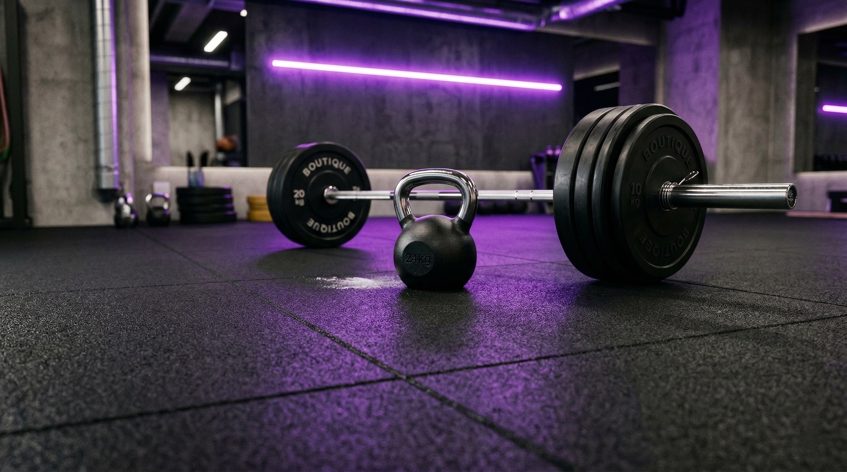 High-density rubber gym flooring with weights equipment