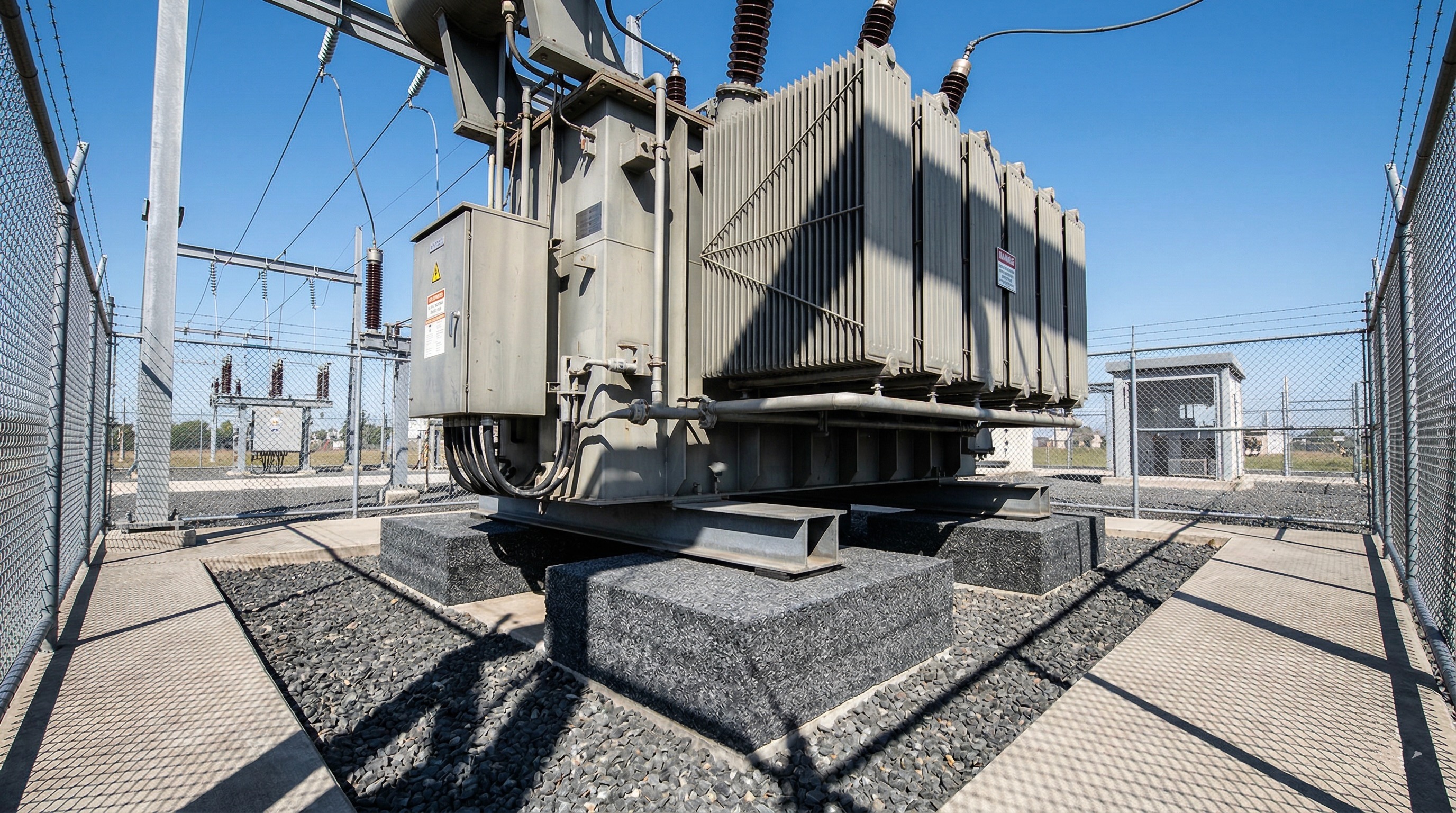 Vibration isolation rubber bases under electrical transformer