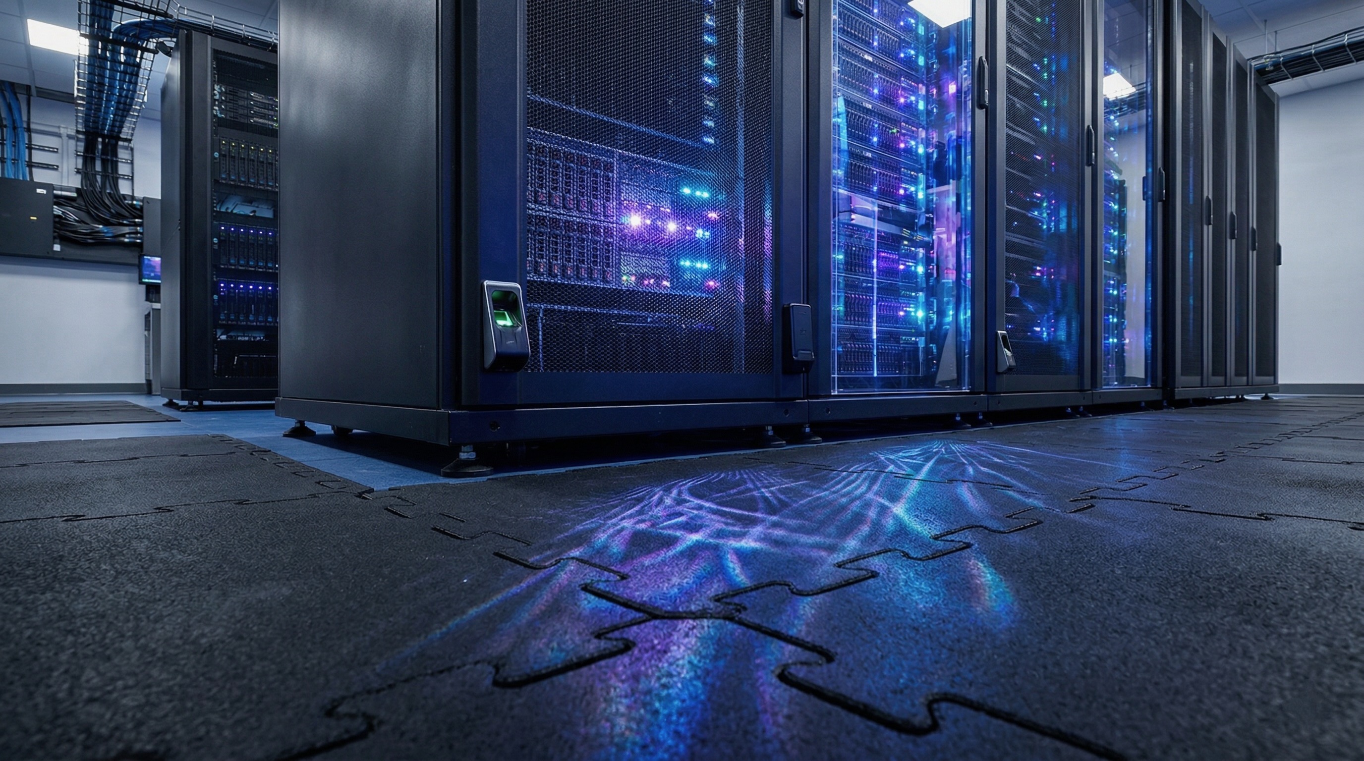 Anti-vibration rubber flooring in data centre server room