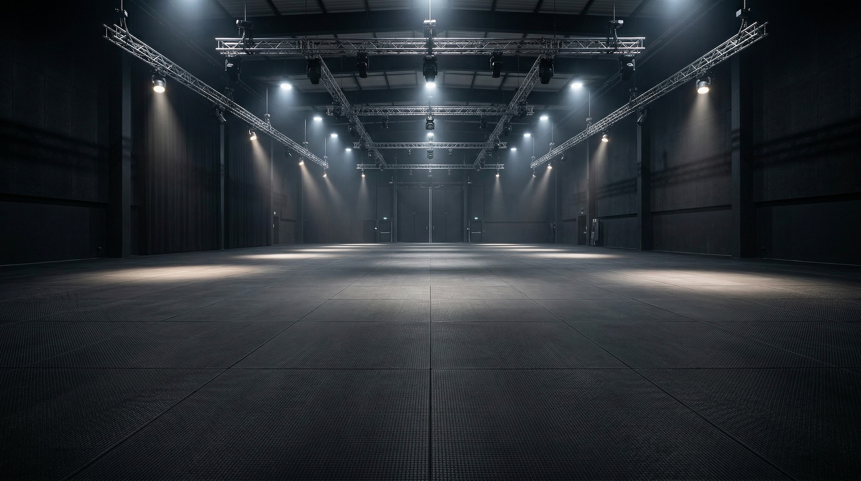 Acoustic rubber flooring in film sound stage