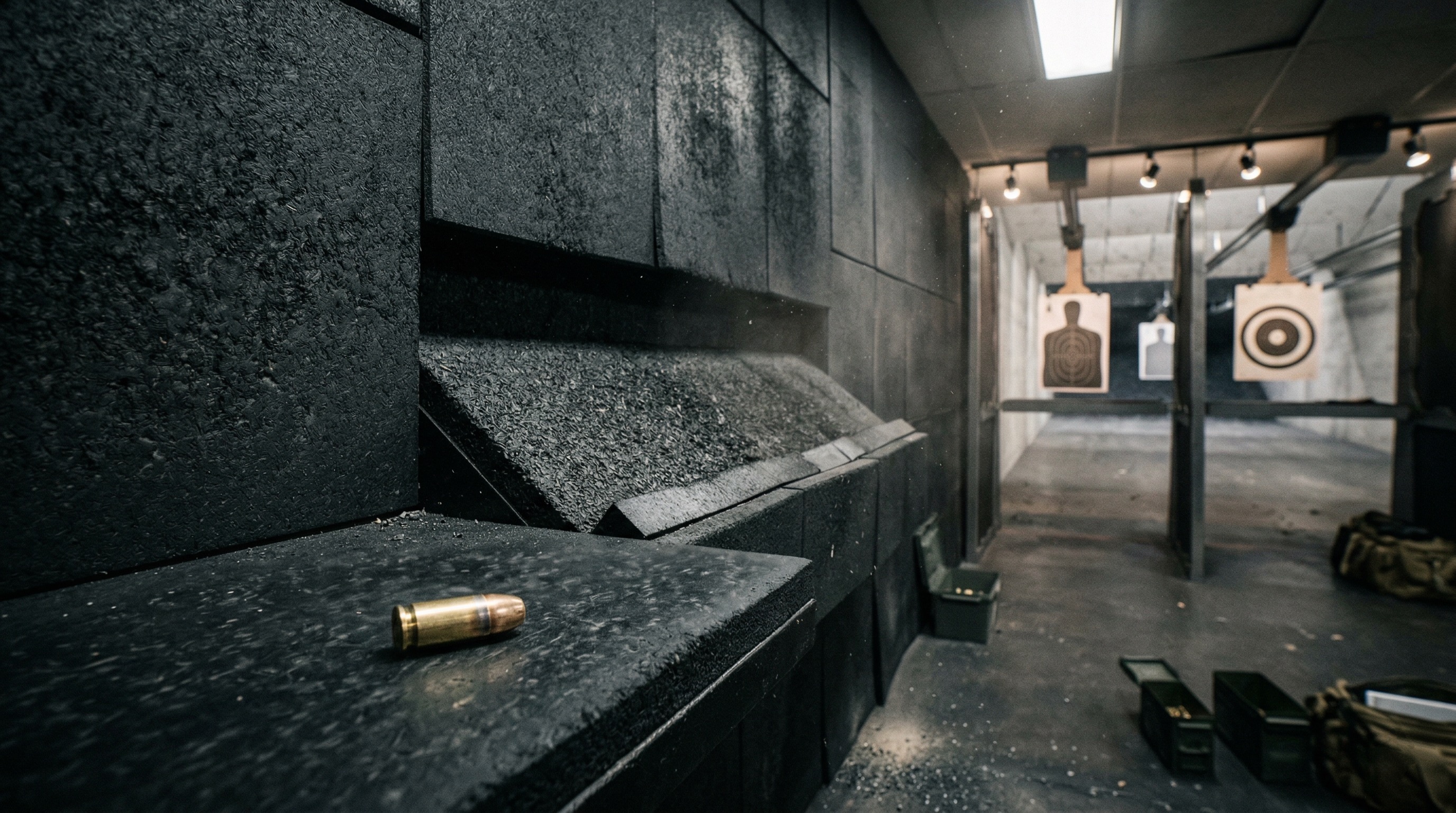 Ballistic rubber panels in indoor firing range