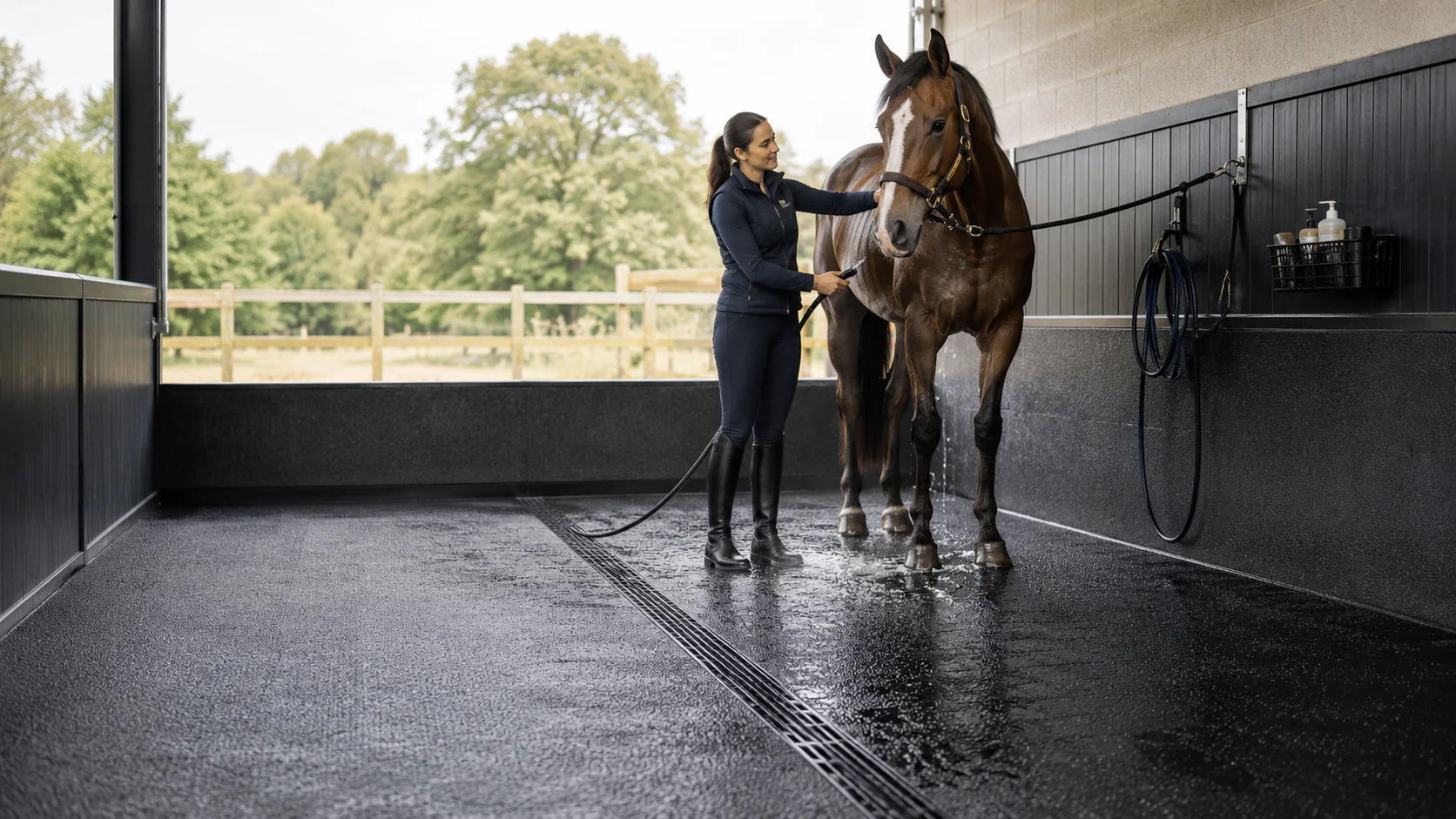 Stable wash bay rubber flooring